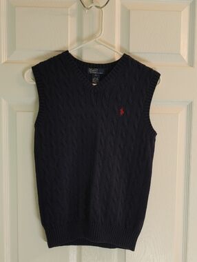 Polo Ralph Lauren Navy Sweater Vest Women's Cable Knit Cotton V-Neck Size M